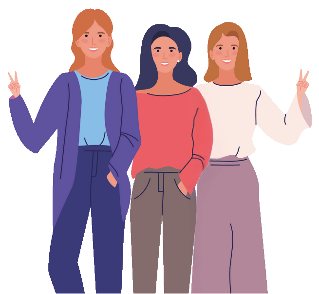 Drei lächelnde Personen stehen zusammen.